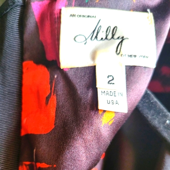 MILLY PEPLUM GRAFFITI COCKTAIL MINI SILK DRESS SZ 2 - Picture 9 of 9